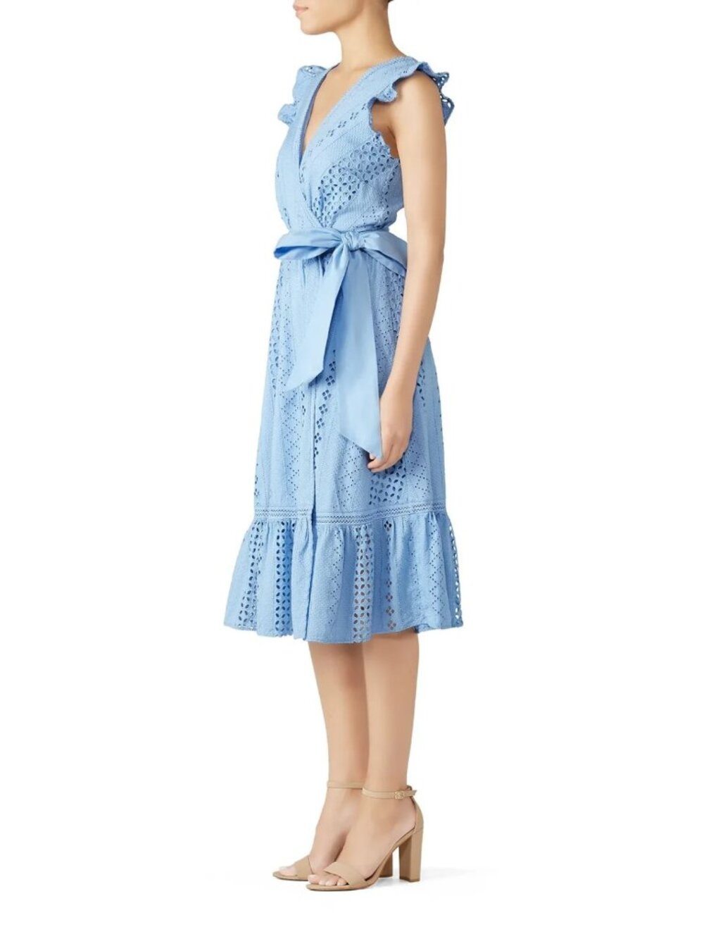 NEW J. Crew Blue All over Eyelet Wrap Midi Dress Flutter Slv lined womens sz 18 - Picture 1 of 16